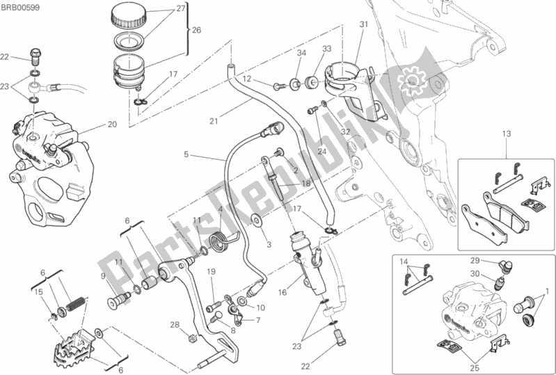 All parts for the Rear Braking System of the Ducati Multistrada 1200 Enduro Touring Brasil 2019